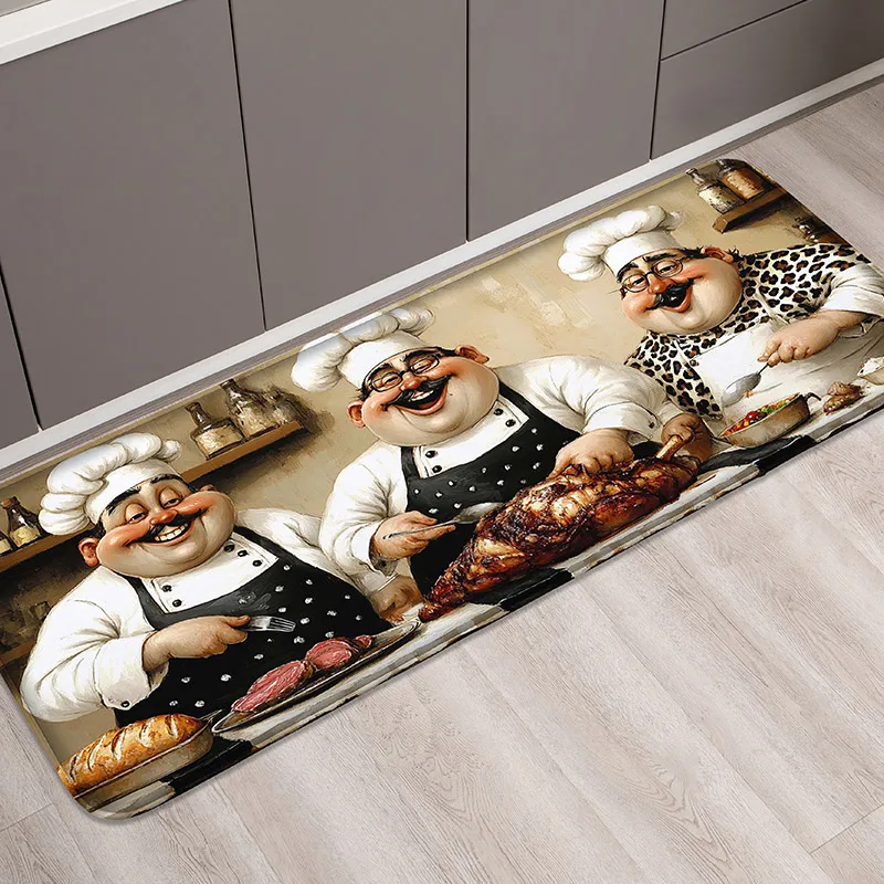 1pc Cartoon Chef Case Flannel Kitchen Floor Mat, Entrance Door Mat, Bedroom Absorbent Door Mat, Living Room Floor Mat, Hand Wash