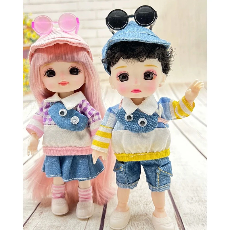 Mini Thoáng Mát Bé Trai Gái 16Cm Bjd 1/12 Quần Áo Búp Bê Kính Mũ Giày Thời Trang Dễ Thương Bóng-Khớp Quần Áo Búp Bê lên Nhà Diy Kid Đồ Chơi Quà Tặng