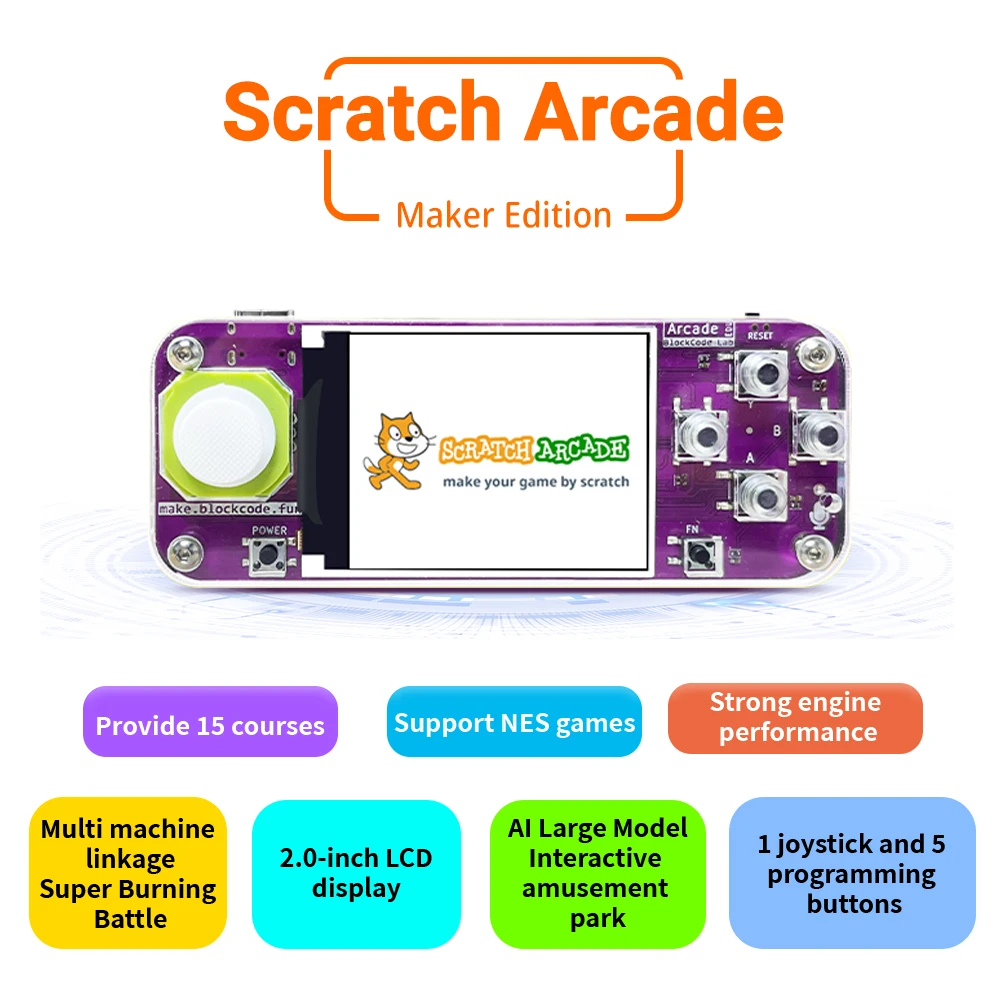 Scratch Arcade Programming Learning Machine ESP32 development board wifi bluetooth espnow handled game console no makecode LLM