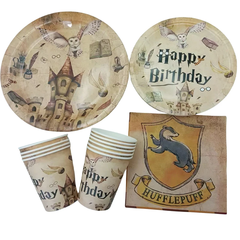 Fournitures de décoration de fête d'anniversaire sur le thème magique, assiettes en papier de poulet, serviettes, bannière, joyeux anniversaire de l'académie des enfants, fête préChristophe