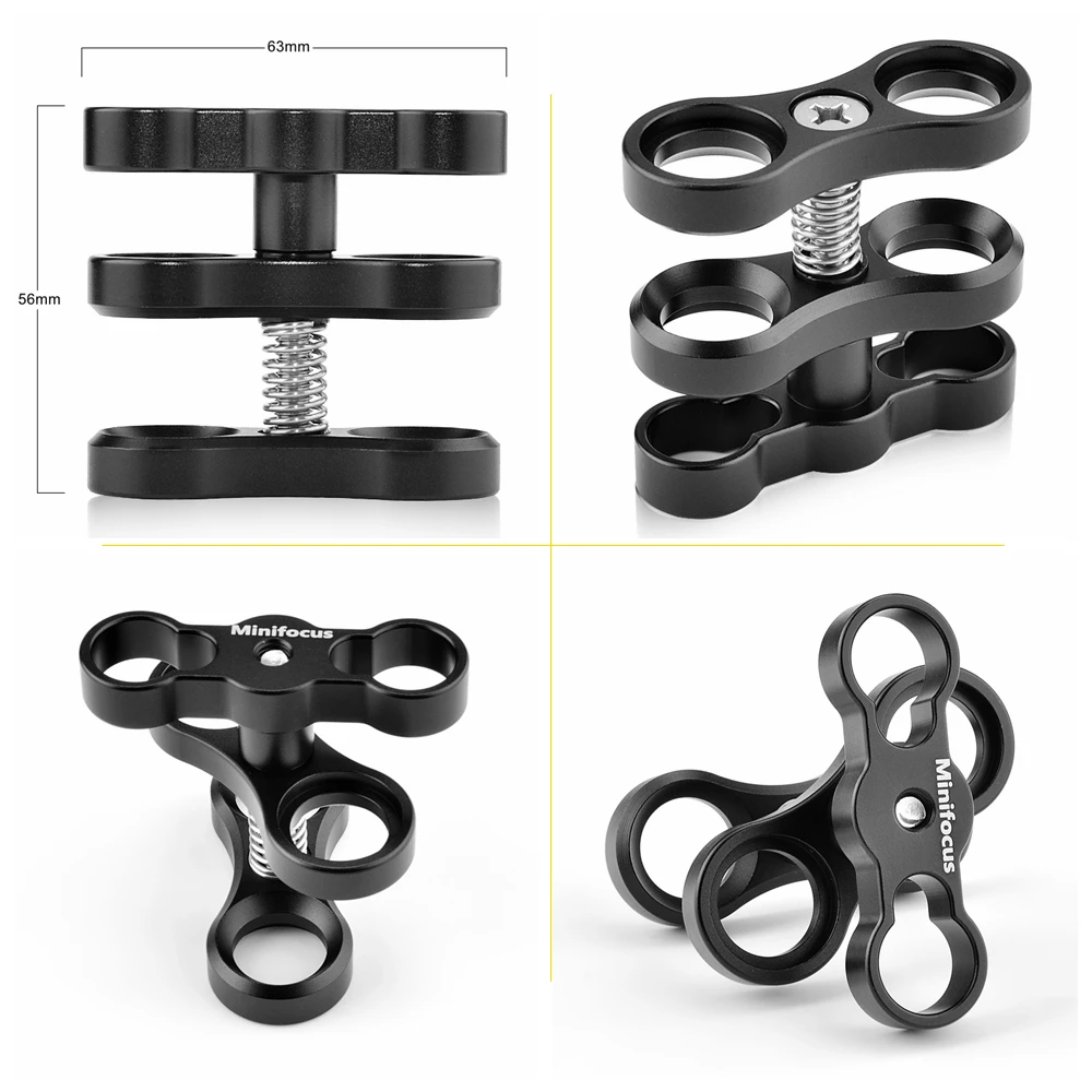 Diving Extended 2 Holes Ball Clamp Long Extend Butterfly Clip for Camera Underwater Tray Light Arm System Connect Expansion Moun