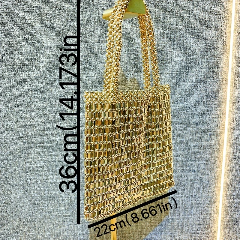 Fashionable New Metallic Style Shiny Beaded Bag Glitter Hand Woven Beaded Evening Clutch Bag Golden Silver Party  Dress Handbag