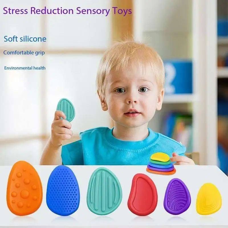 Fidget Toys Adults Sensory Silicone Stone 6 Pack Textured for Autism Kids Calming Down Fidget Stress Relief Toys Gift