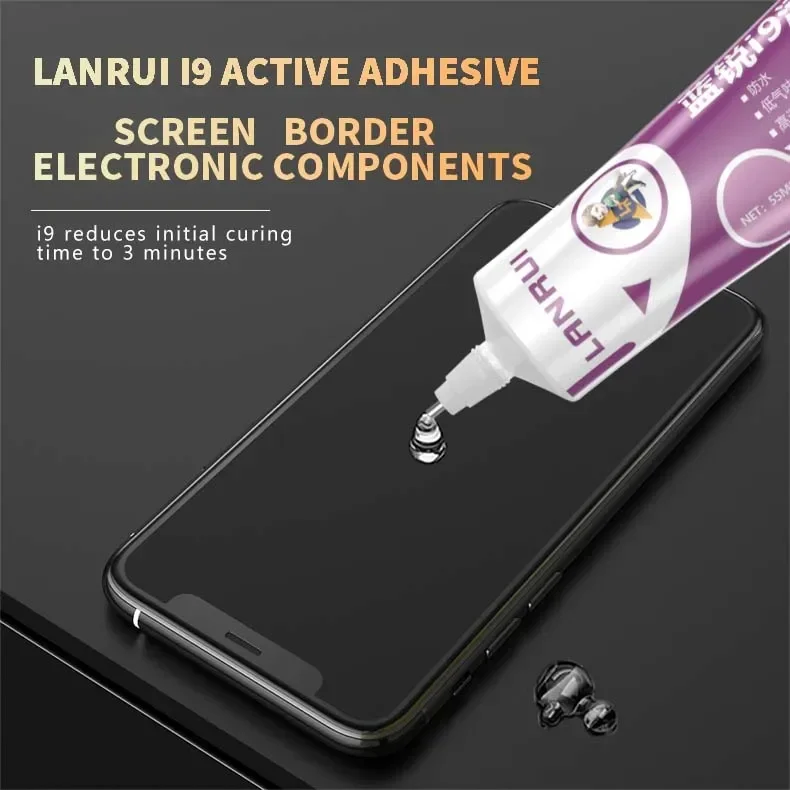 Lanrui-Adhésif transparent pour cadre d'écran de téléphone i9, colle de bain noire, étui mobile, verre, plastique, réparation, 55ml, 5 pièces par paquet