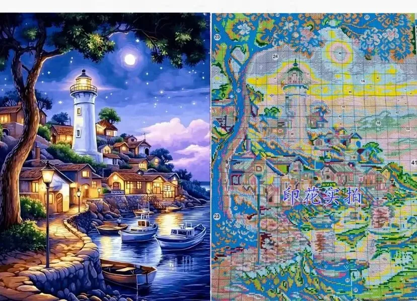 9ct 65X85cm Lighthouse Pre-Printed Cross Stitch Kit DIY Embroidery Set Handicraft Floss Needle Crafts