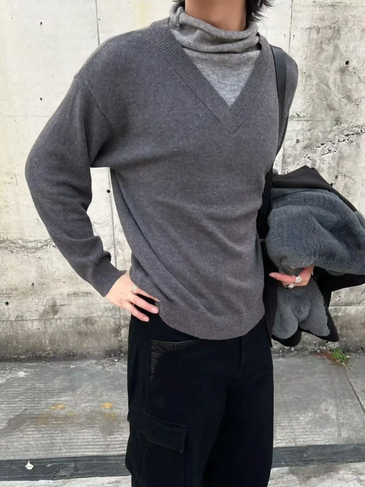 

Американский ретро-свитер с высоким воротом для повседневной носки, осенне-зимний, универсальный, однотонный, базовый слой, вязаный джемпер