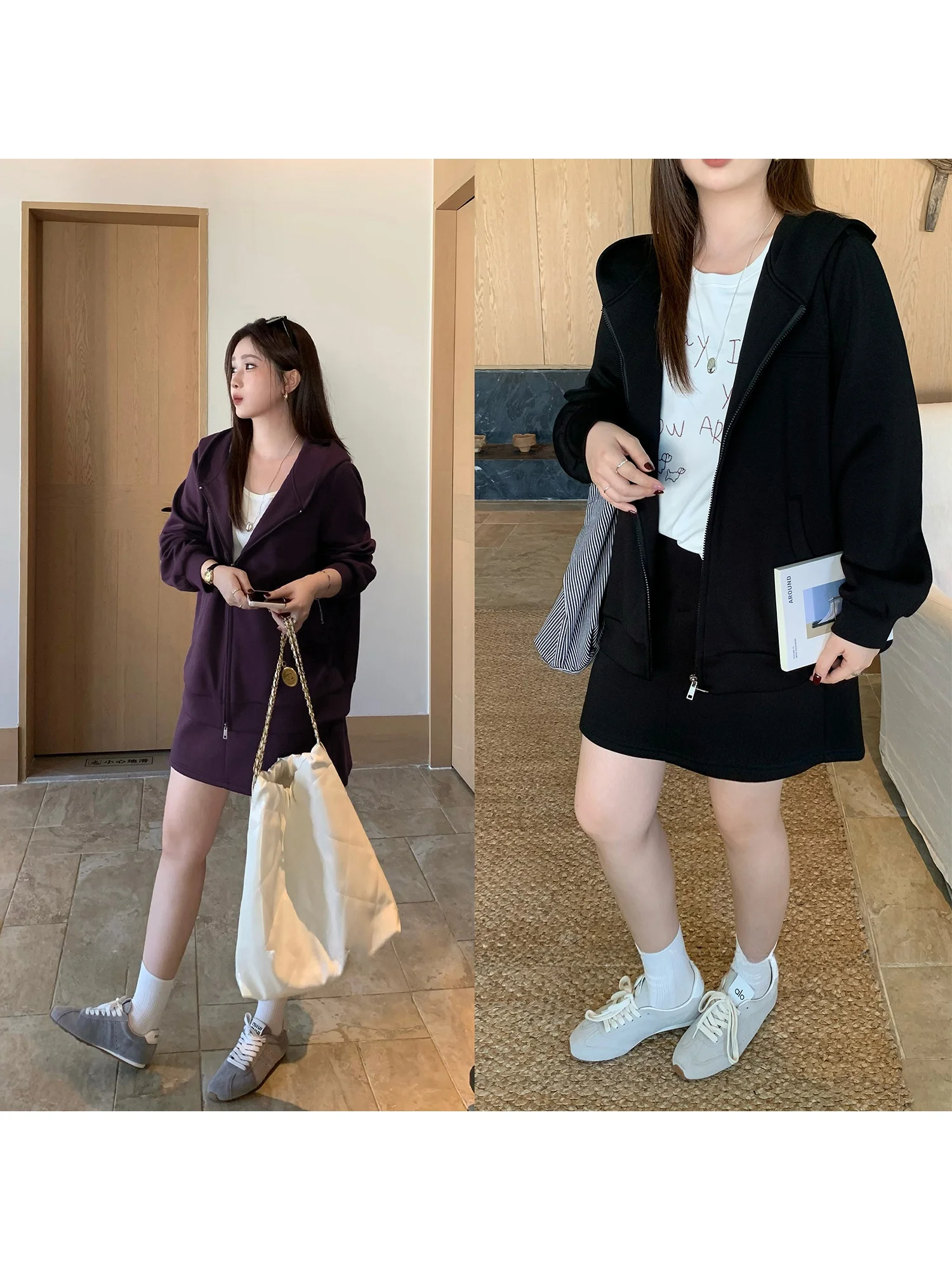 

Женский повседневный весенний комплект из двух предметов больших размеров: худи и брюки на флисовой подкладке с молнией, свободный крой, модный образ