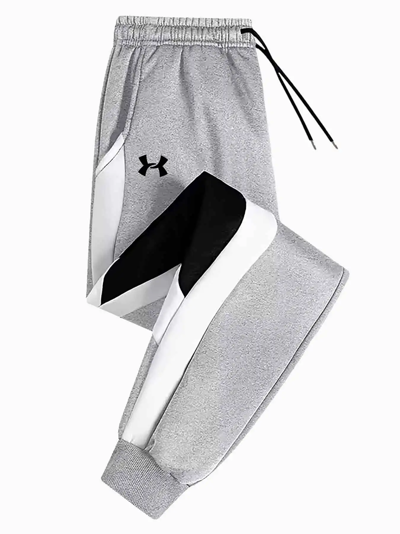 

Men'S Casual Color Block Joggers - Loose Fit, Elastic Waistband, Drawstring, Pockets, All-Season Comfort, Black & White Striped