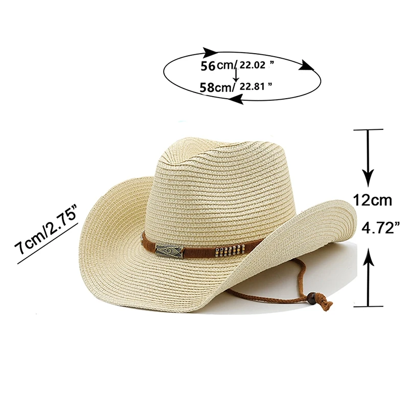 Women Men Cowboy Hat Summer Wide Brim Western Cowgirl Straw Hats Fashion West Fancy Dress Party Headwear Unisex Cap