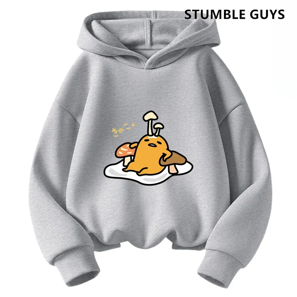 Gudetama Trucksuit Cartoon Boys and Girls 3-14 Years Old Kawaii Street Casual Sweatshirt Children's Outdoor Sports Hoodie Set