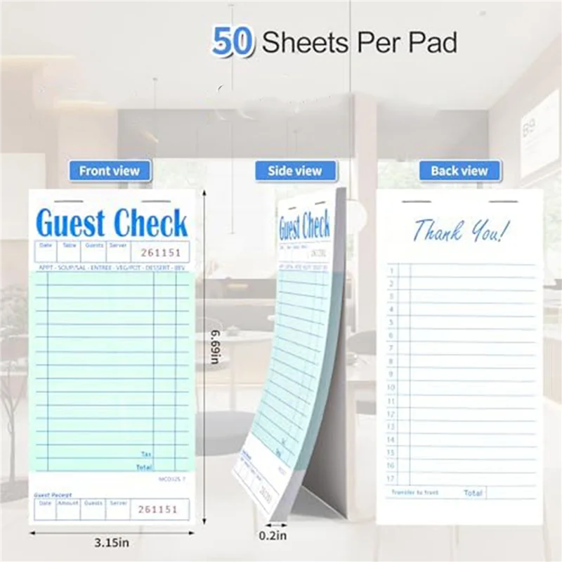 AA49 15 Pack Guest Check Books, Server Note Pads For Restaurant, Green Waiter Checkbook, Restaurant Order Pad 50 Sheets/Pack