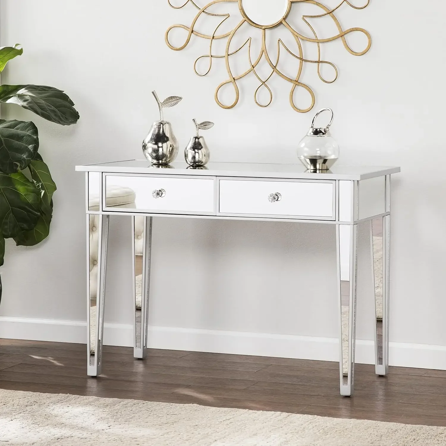 Southern Enterprises Mirrored 2 drawer media console table, Finish w, Silver