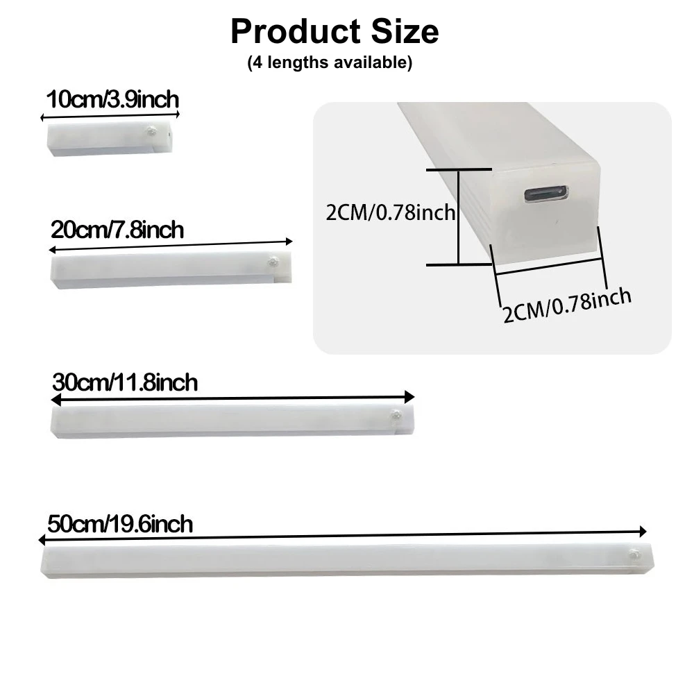 USB Type C Rechargeable Motion Sensor LED Bar Light Induction Night Light Portable for Kitchen Bedside Wardrobe Closet Aisle