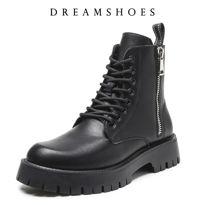 

2025 Autumn Winter Shoes Men Leather Boots Thick Sole Non-slip Warm Plush Cold Winter Cow Leather Male Ankle Botas