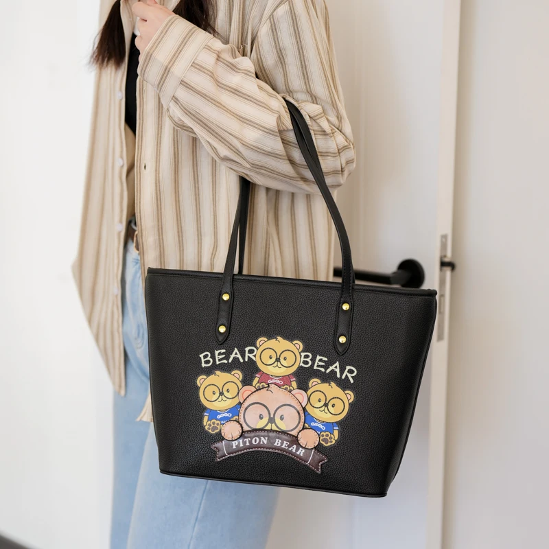 Cartoon bear shoulder bag for women,Large capacity commuter Tote bag for office women,High quality lady big purse shoulder bag