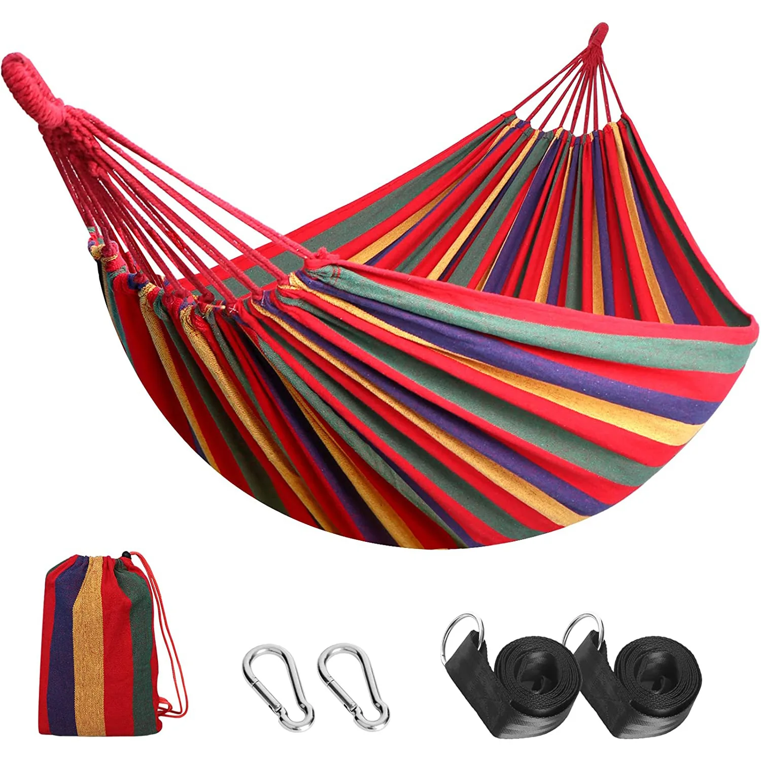 hammockOutdoor Camping Blue Red Rainbow Striped Hammock, Outdoor Bending Stick, Single or Two Person Anti rollover Adult Swing