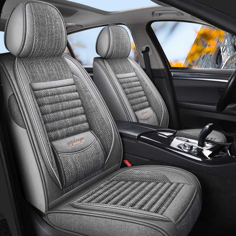 Front Single Seat, Luxurious Linen Fixed Lumbar Support Full-Cover Car Seat Cover, Suitable for All Seasons, Textured and Comfortable, Breathable and Wear-Resistant, Fits the Seat Well, with Three-Dimensional Wing Support to Enhance Driving Experience, Fully Enveloping Car Seat Cushion, Suitable for Various Models Such as Sedans, Suvs, Trucks, Etc