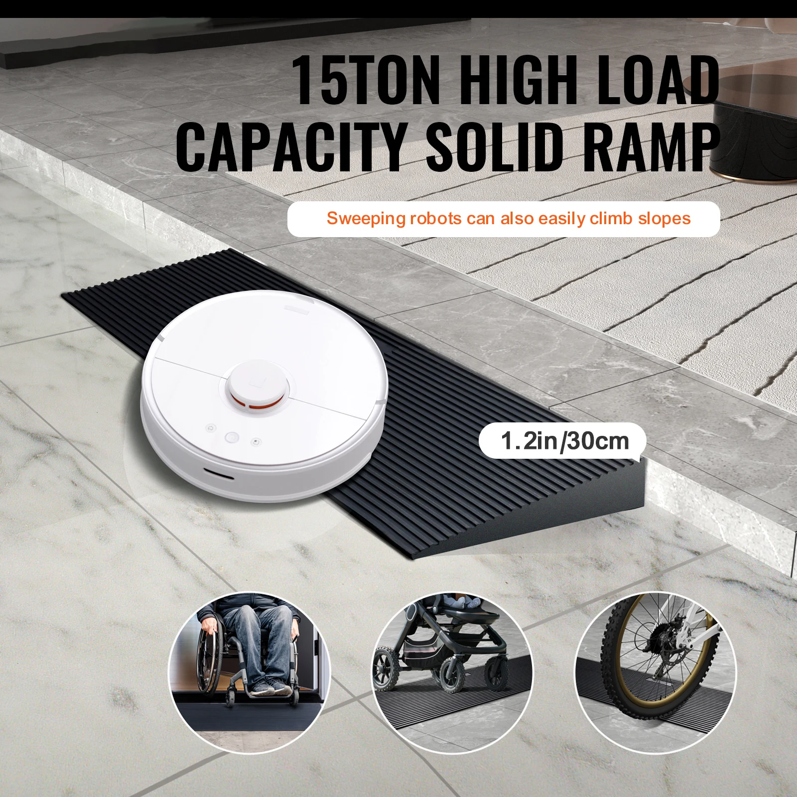 SucceBuy 1.2" Rise Threshold Ramp Cuttable Natural Rubber Wheelchair Ramp Scooter with Double-Sided Tape for Doorways Driveways