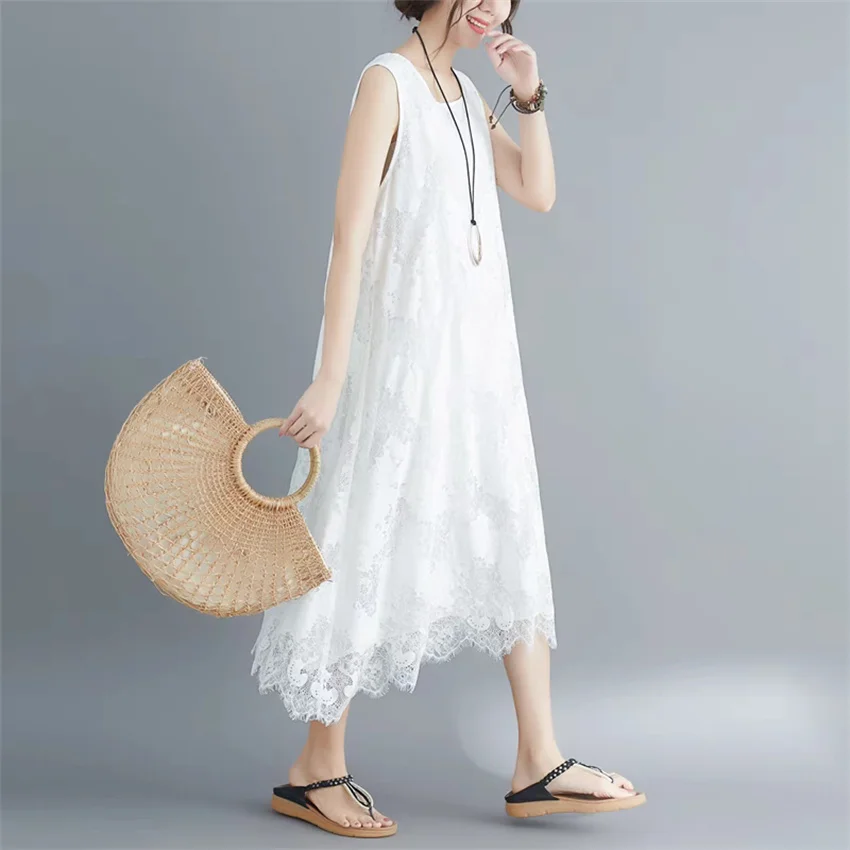 2025 Big Size Summer Tank Dresses Elegant Women Sleeveless Lace Dress Party Dress Midi-Long Dress Vestidos Fairy Outfits  WZ2454