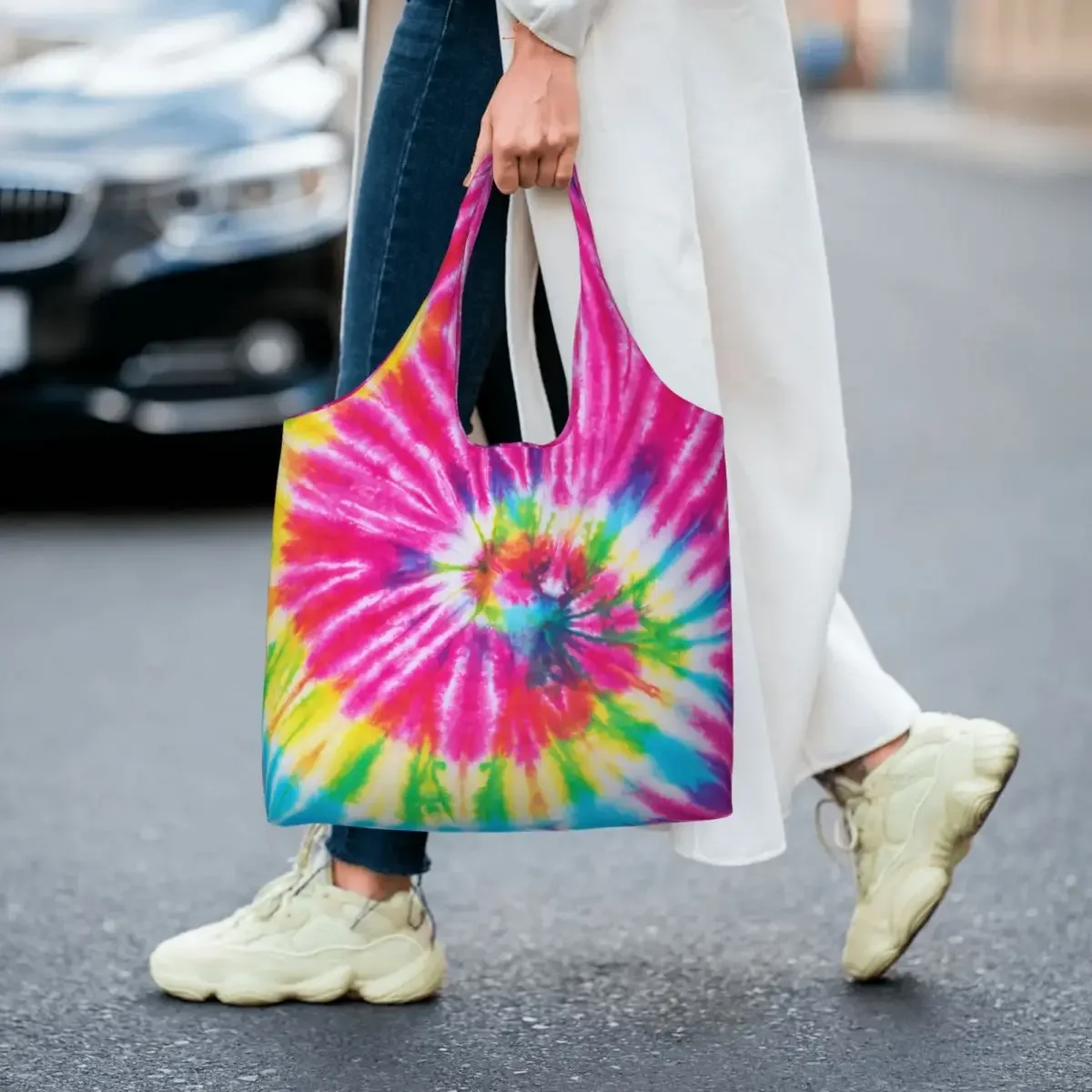 Personalizado muito colorido tie dye lona sacola de compras feminino durável grande capacidade mercearia tradicional tingimento arte tote sacos de compras