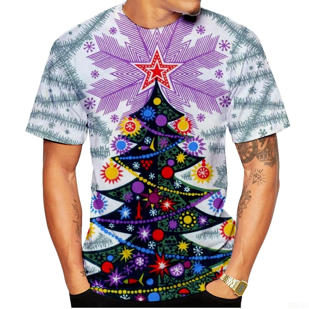 

Модная рождественская мужская футболка, повседневные мужские футболки с короткими рукавами, топы, мужская одежда больших размеров, одежда с круглым вырезом, повседневная свободная мужская футболка