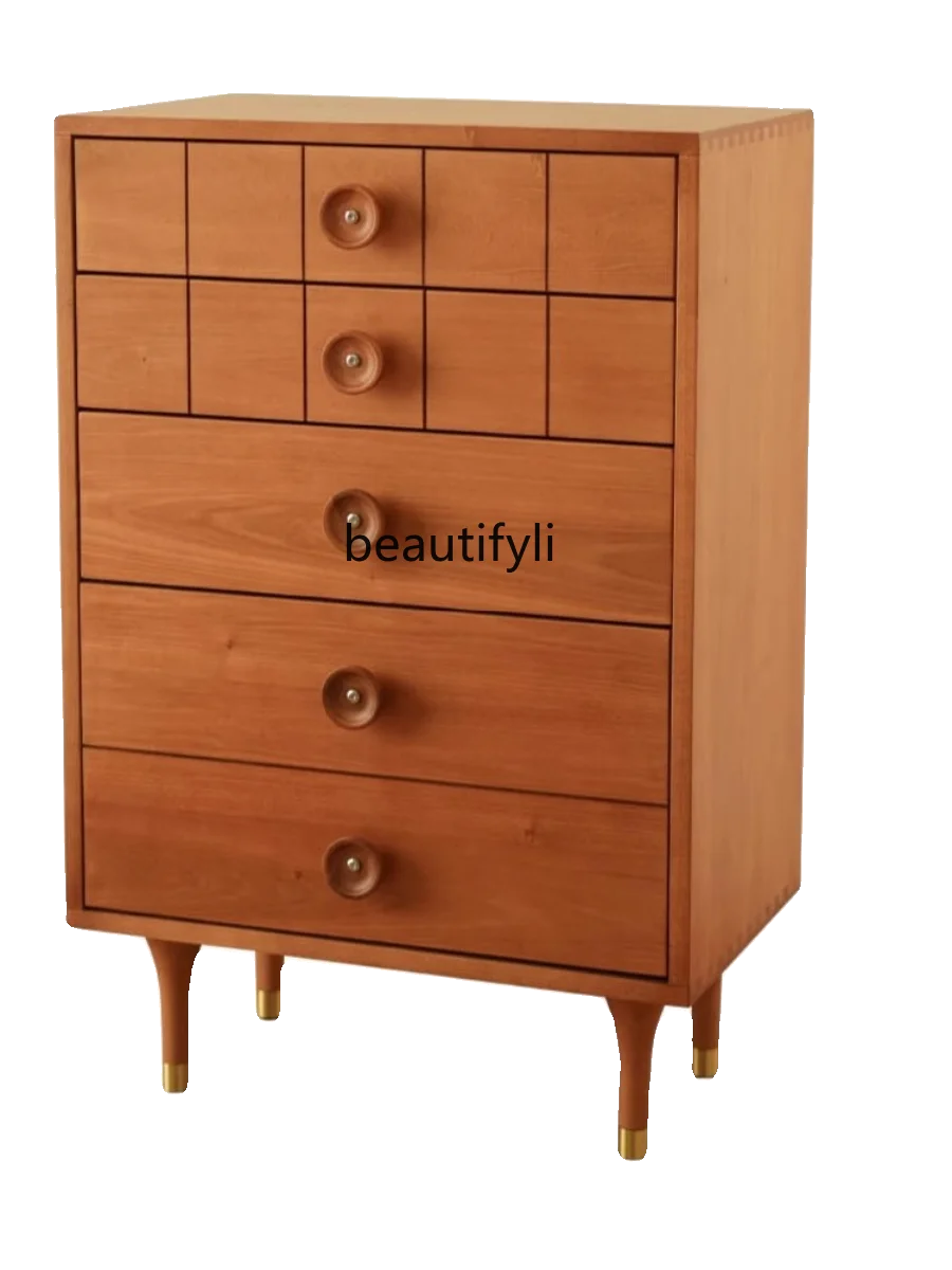 

Nordic Solid Wood Button Chest of Drawers Living Room Storage Sideboard Cabinet Modern Minimalist Storage Clothes Closet