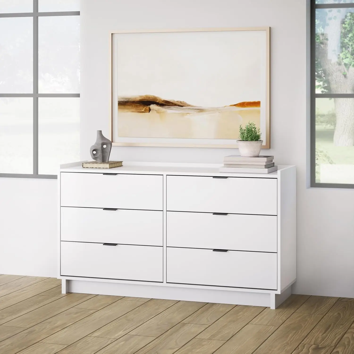 Simply Modern 6-Drawer Double Dresser for Bedroom, Chest of Drawers, Modern Bedroom Furniture, 52.5” wide x 16” deep x 29.5” tal