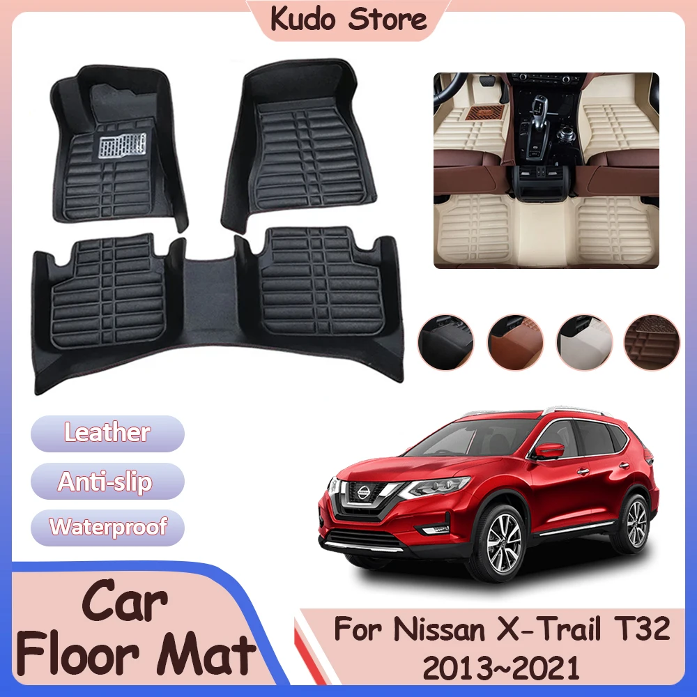 Car Floor Mat for Nissan X-Trail XTrail Rogue T32 2013~2021 Custom Leather Panel Liner Cover Foot Parts Rug Interior Accessories