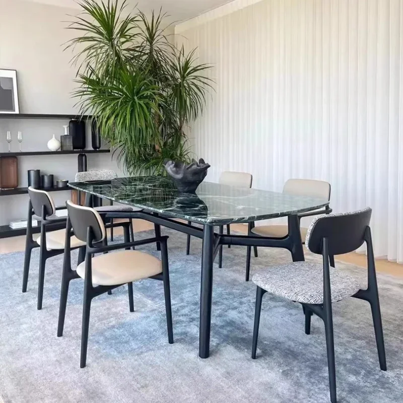 

LXItalian luxury stone dining table solid wood feet high-end rectangular designer marble dining tableSSS