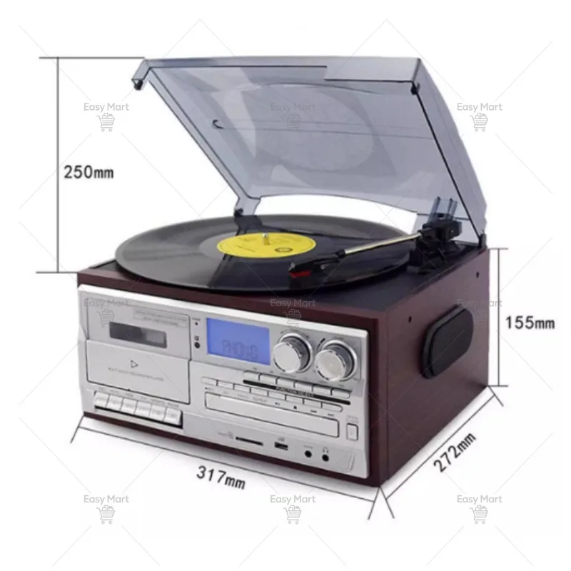 Retro Vinyl Record Player Vintage Storage Tape Machine FM/AM Radio Desktop Multifunctional Bluetooth Speaker