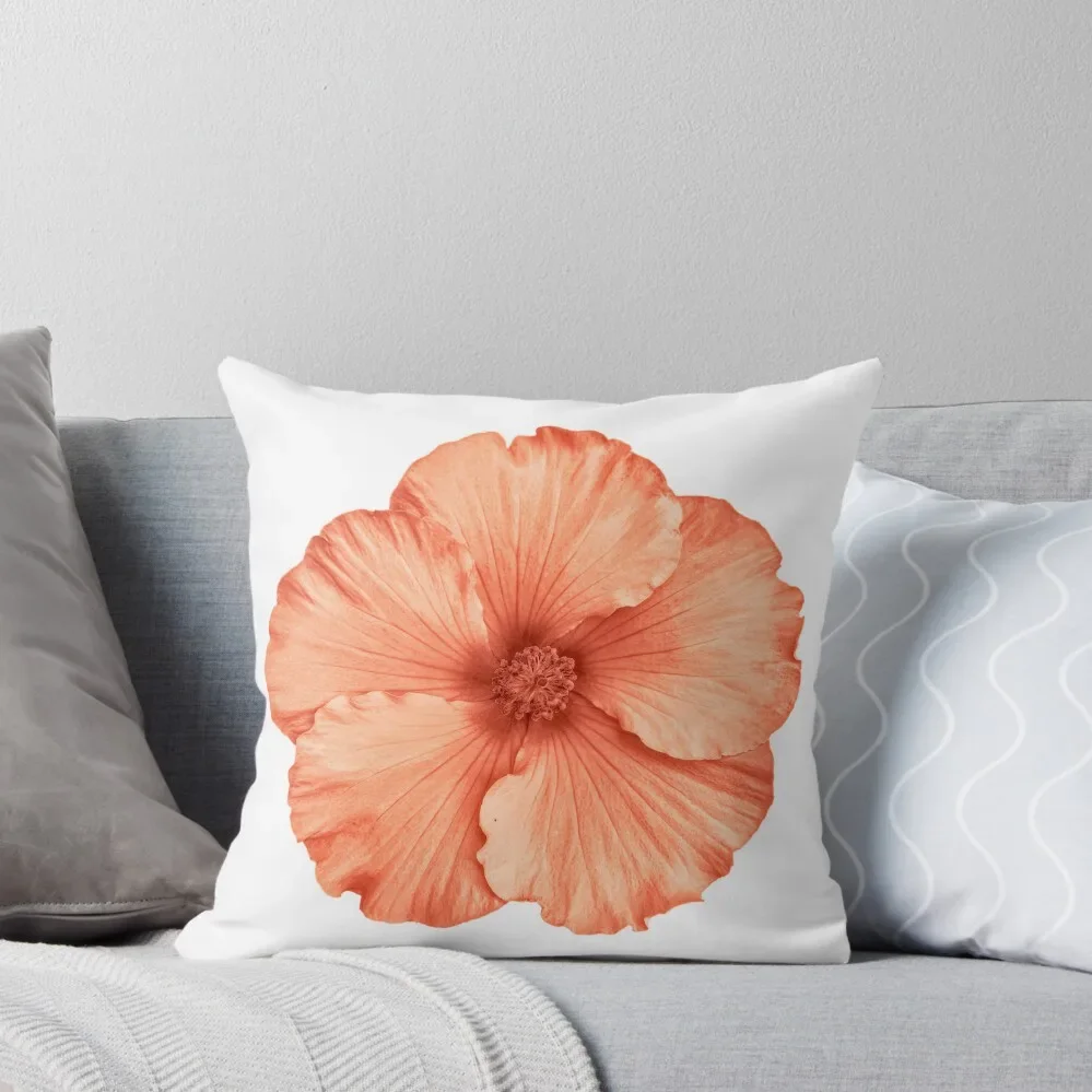 One Hibiscus Bloom in Pantone 2024 Color of the Year // Peach Fuzz Throw Pillow Pillowcases For Pillows Cushions For Sofa pillow