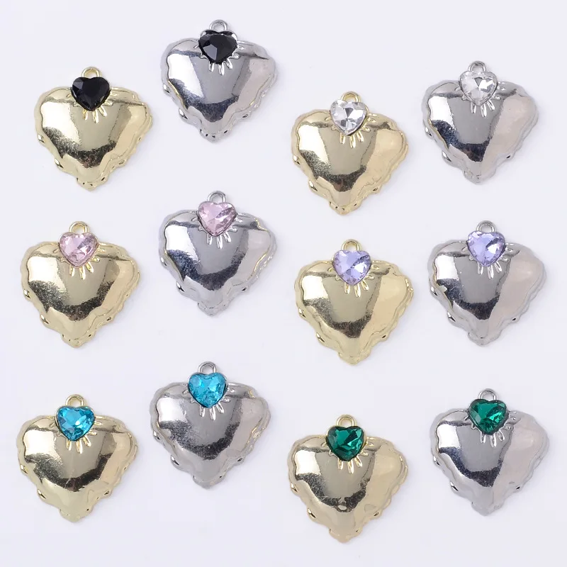 Versatile Clothing Shoe Bag Pendant Accessories Premium Textured Heart Pendant with Love Crystal Alloy Accessories