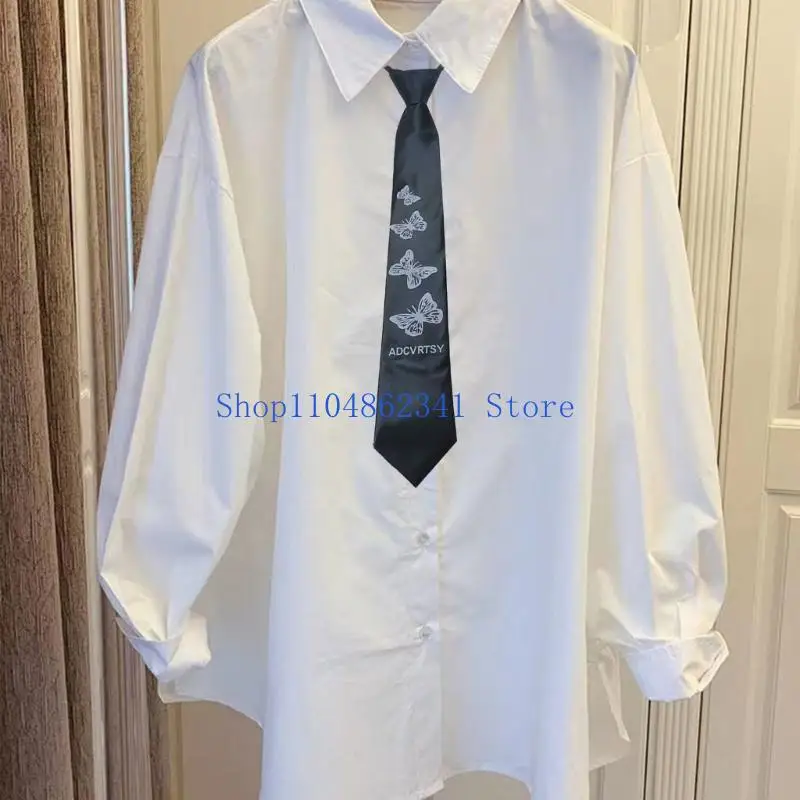 5asd Cravatta pre-annodata unisex con cerniere regolabili Farfalla stampa floreale Cravatta nera Campus Preppy Uniforme Colletto