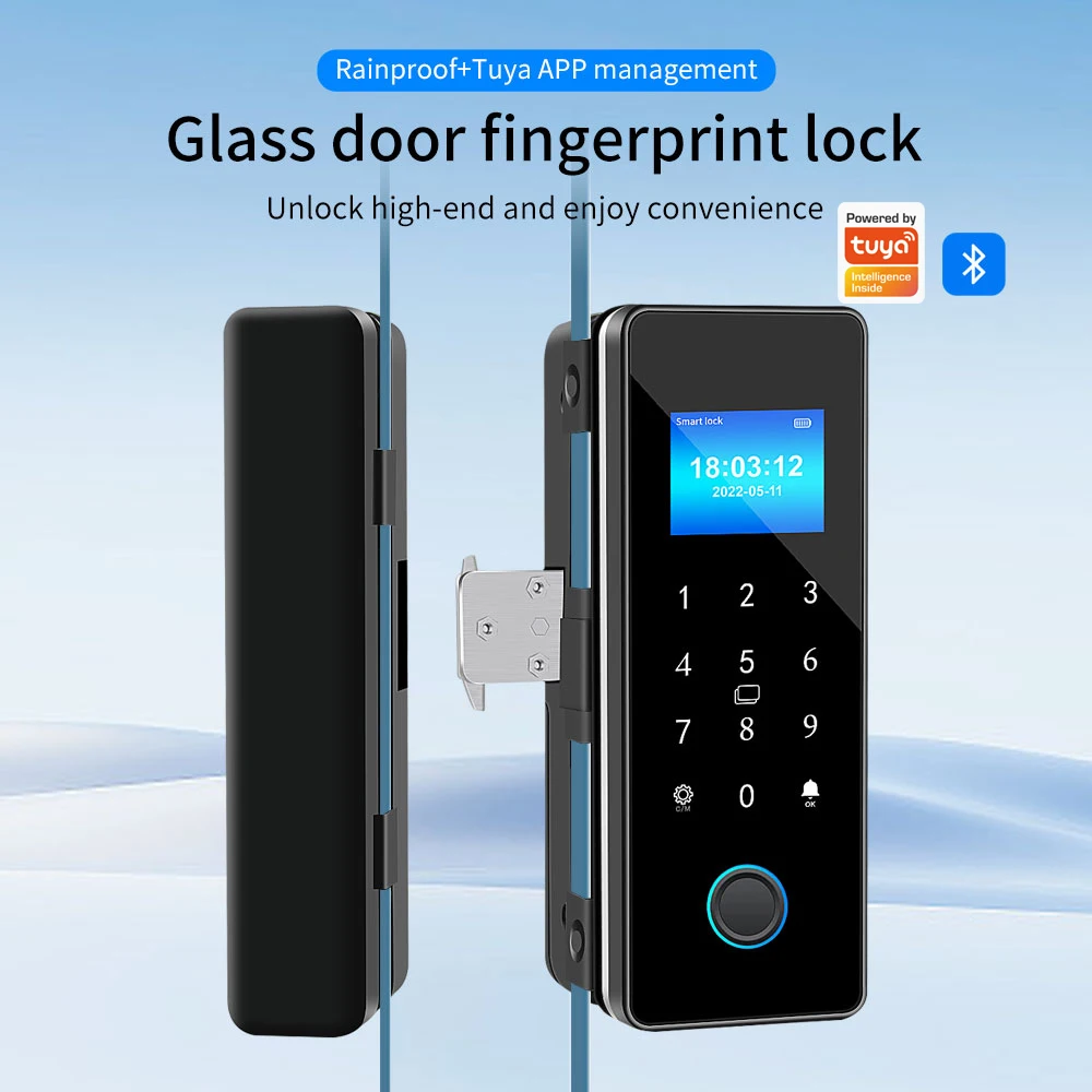 Support Tuya App Smart Fingerprint Lock Bluetooth Smart Sliding Glass Door Biometric Electronic Door Card Hook Lock Remote Unloc
