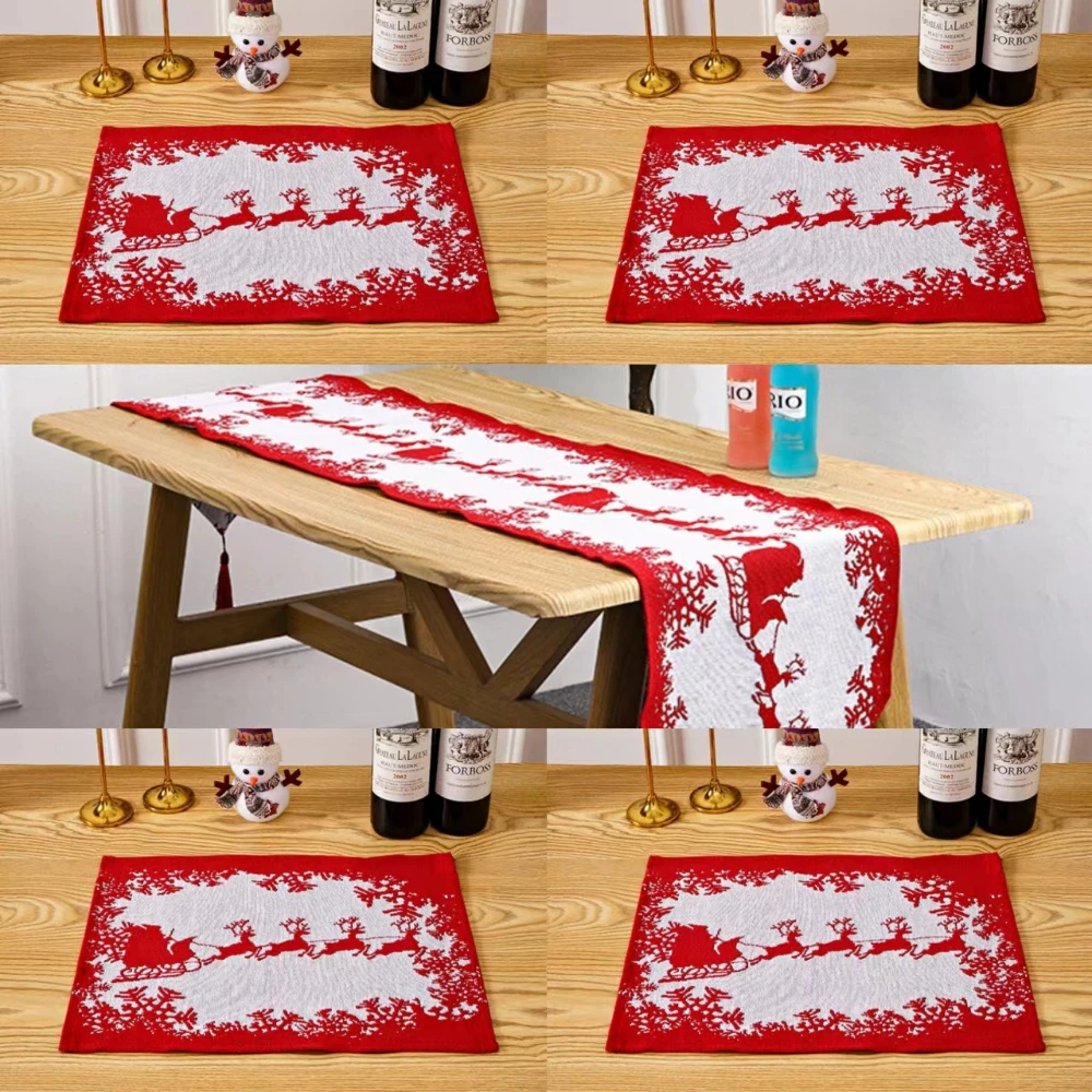 Christmas Home Decoration Set 1table Flag and 4 Placemats Christmas Tree Table Flag Placemat Set Santa Claus Tablecloth Placemat