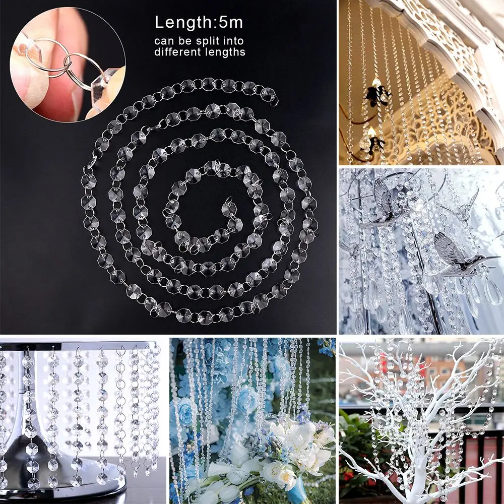

5M Acrylic Octagonal Pendant Wedding Decoration Curtain Crystal Bead Garland