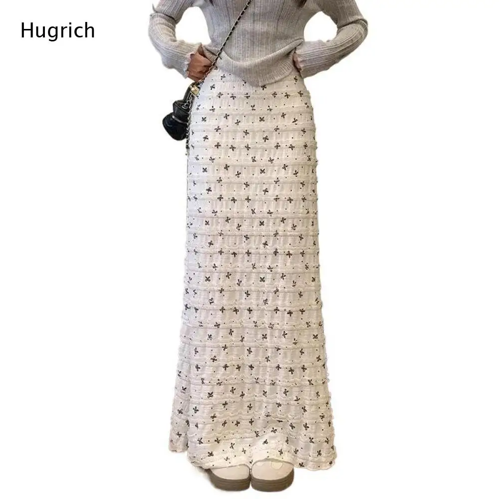 

Floral Print Tiered Ruffle Maxi Skirt for Women White High Waist A Line Long Skirt for Casual Wear
