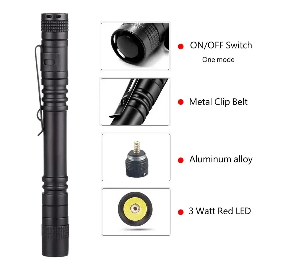 C5 Torcia rossa Luce Penlight AAA Luce rossa per campeggio Escursionismo Protezione animali Apicoltura Rilevamento Visione notturna dell'aviazione