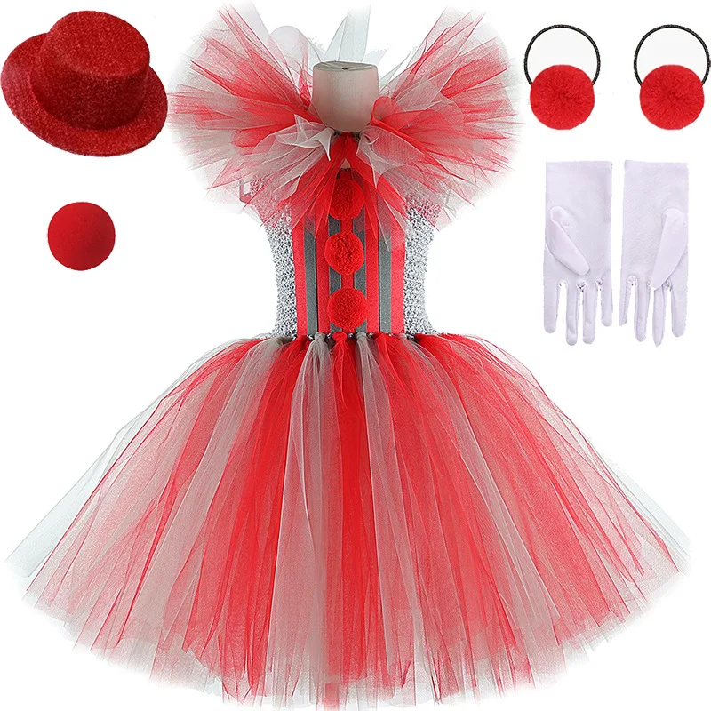Red and Grey Tulle Puff Skirt, Kids Fluffy Tulle Princess Dress, Exquisite Clothes for Children's Day and Halloween Performance