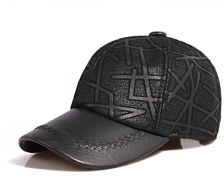 2023 männer Aus Echtem Leder Baseball Caps Einstellbare Schaffell Männer Jugend Ente Zunge Dad Hüte 55-60cm Geometrische LIrregular printin – Detail 8