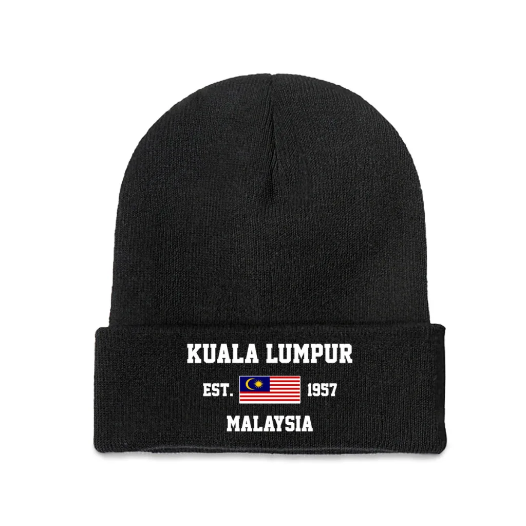 Malaysia EST.1957 Kuala Lumpur Capital Men Women Unisex Knitted Hat Winter Autumn Print Beanie Cap Warm Bonnet