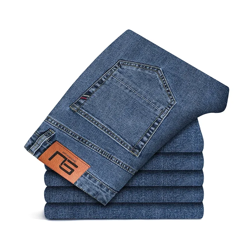 2024 Summer New Men's Thin Light Blue Slim Fit Jeans Fabric Business Fashion Elasticity Denim Trousers Male Brand Pants