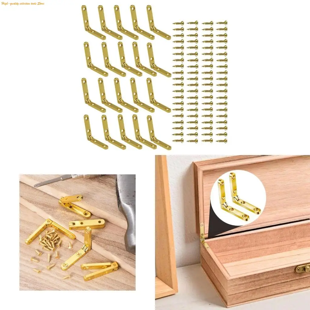 

203F Gold 90 Degree Hinges Set Small Chest Hinges 20 Set for Jewelry & Storage Boxes