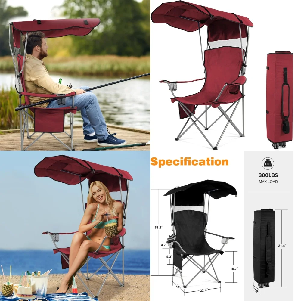 

camping chairHeavy Duty Camping Chair with Canopy Shade Portable Folding Outdoor Chair with Cup Holder for Hiking Beach Travel
