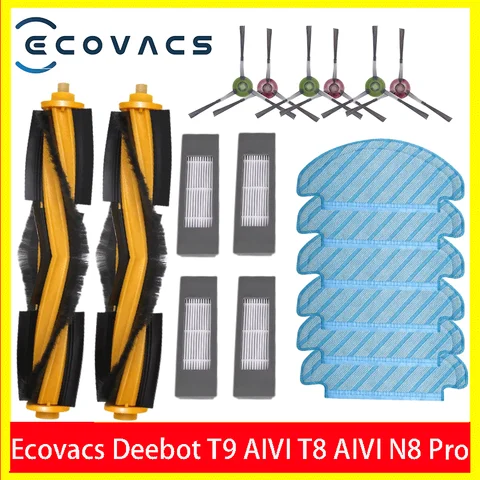 HEPA 필터 사이드 브러시 ECOVACS 용 메인 브러시 걸레 천 Deebot T9 AIVI T8 AIVI N8 Pro 920 950 진공 청소기 교체 부품