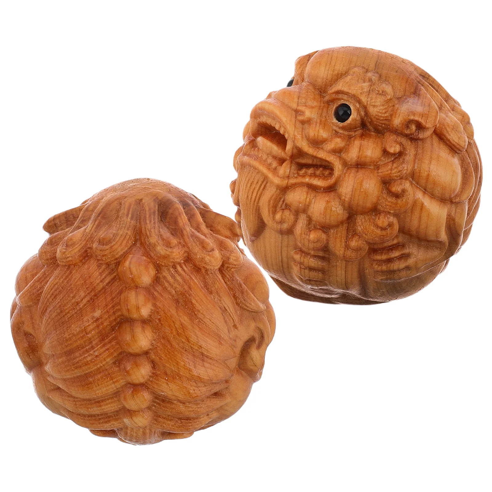 

2 pcs Hand Massage Ball Wooden Lion Head Carving Cliff Cypress Wood For Hand Muscle Training Grip Strengthener Relaxing Deep