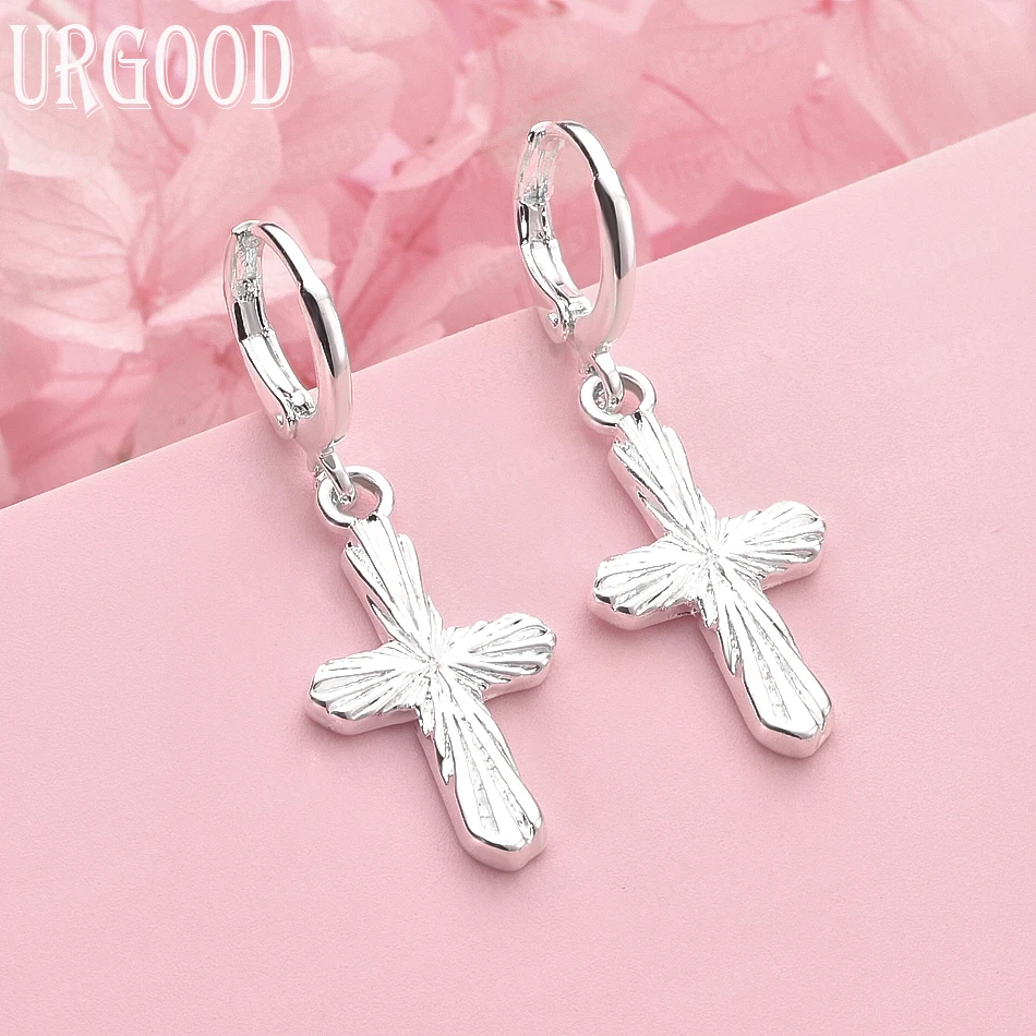 925 Sterling Silver Personalized Engraved Cross Earrings Women Fashion Gift Party Engagement Wedding Charm Jewelry
