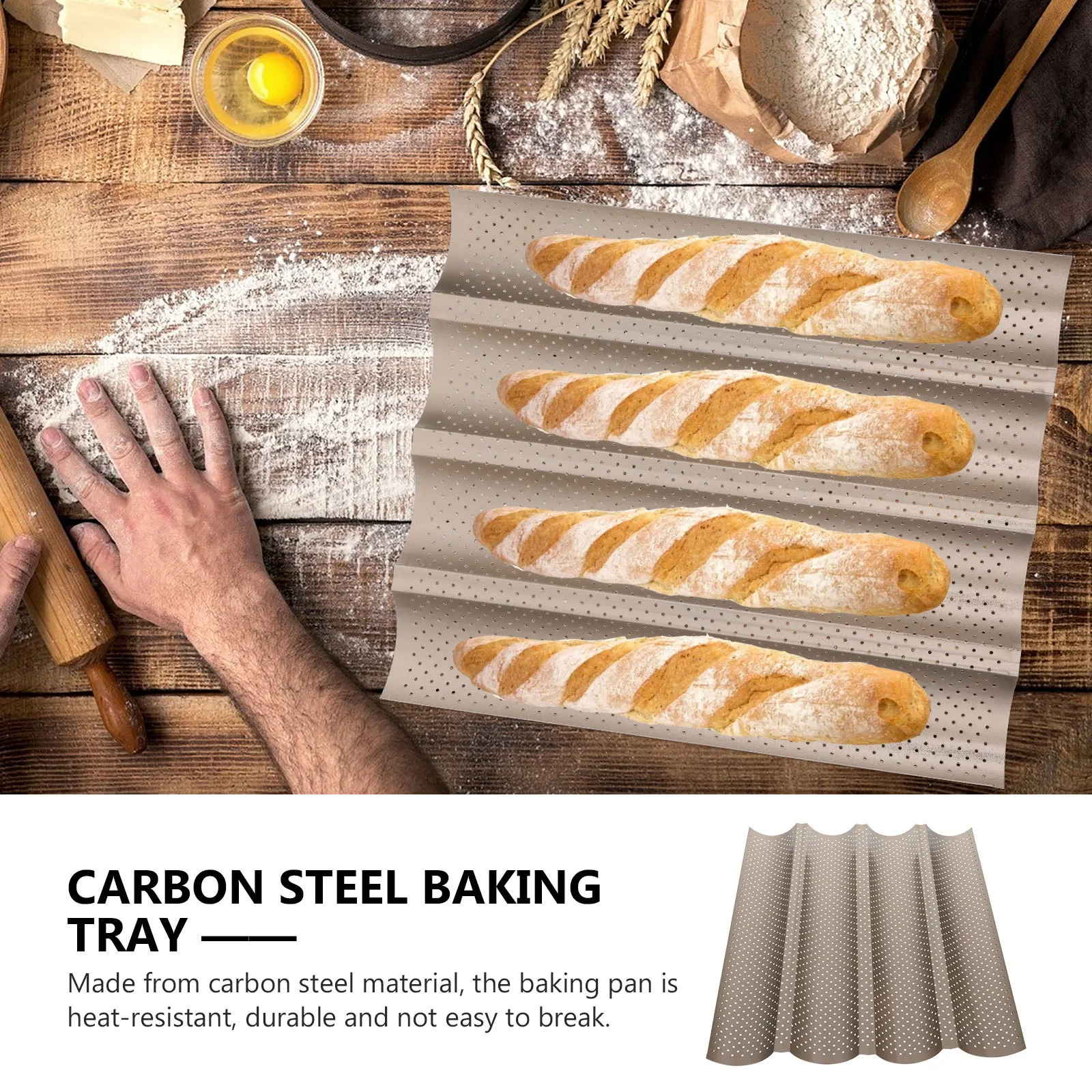 

French Bread Pan Carbon Steel Non-Stick Baguettes Tray Four Grooves Baking Bread Pan Kitchen Baking Tool