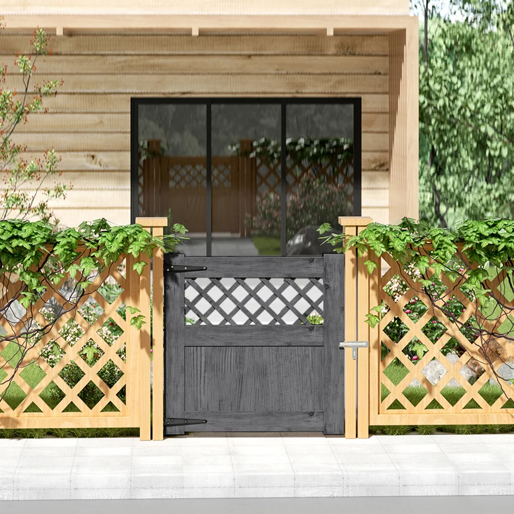 Picture 4: 90x90cm Grey Wooden Garden Gate – Decorative Lattice Side Fence for Yard, Patio or Outdoor Space | Includes Latch Fitting Kit |