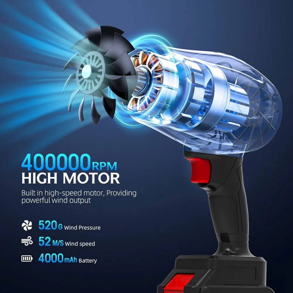 Wiatraki akumulatorowe Thrust Cordless Turbo Fan o mocy 500g, 400000 obr./min, elektryczne ręczne wiatraki strumieniowe do usuwania śniegu, liści i kurzu, kompatybilne z akumulatorami Makita.